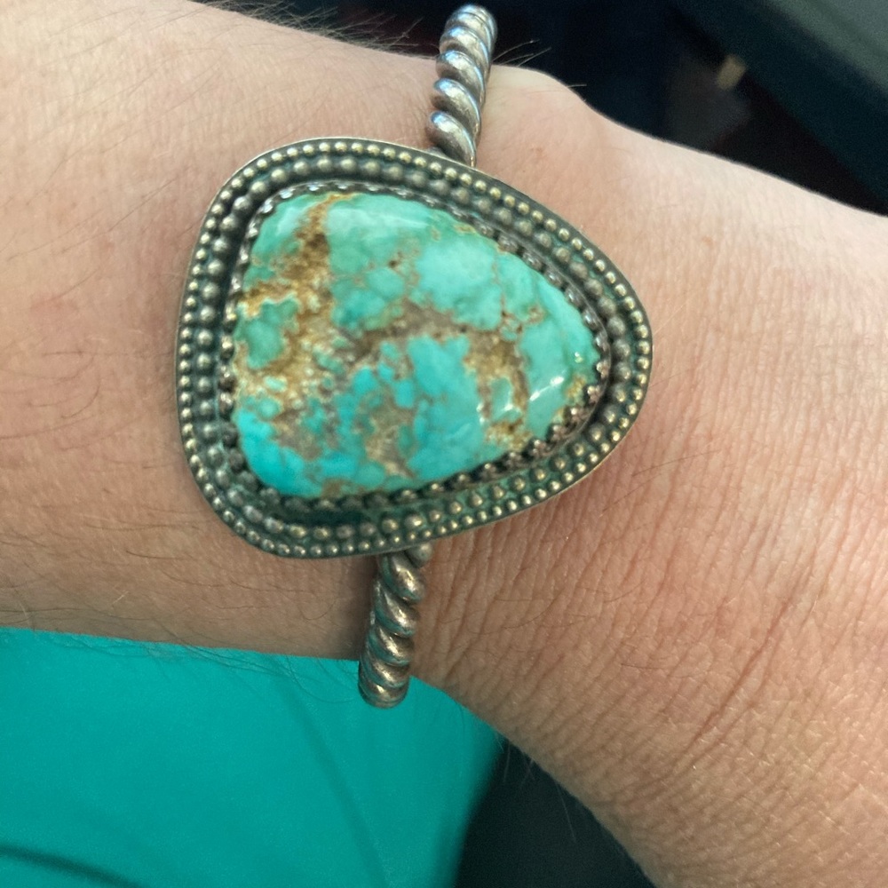 Sterling and natural fox turquoise cuff